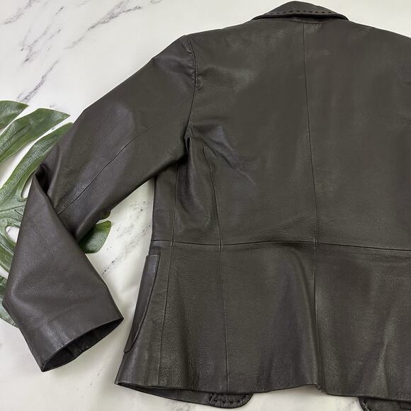 More & More Womens Vintage Y2k Leather Jacket Size 38 M Dark Brown Blazer - Picture 11 of 12